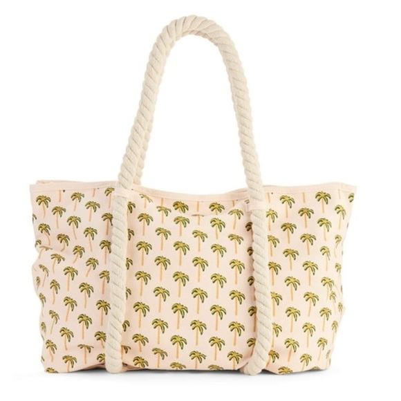 Handbags - Women's pink and gold Palm Tree Rope Tote Handbag purse